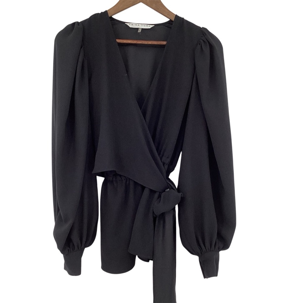 Trina Turk Black Aquatic Wrap Blouse - Picture 3 of 12